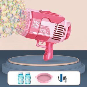 Pink 132 Holes Bubble Gun Upgraded Bazooka Big Rocket Bubble Blaster Gun